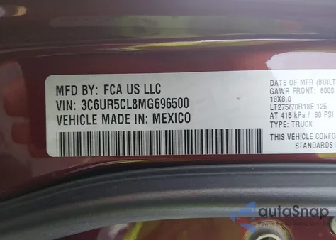 2021 Ram 2500 Tradesman 4X4 6'4 Box z USA, uszkodzony, nr VIN 3C6UR5CL8MG696500